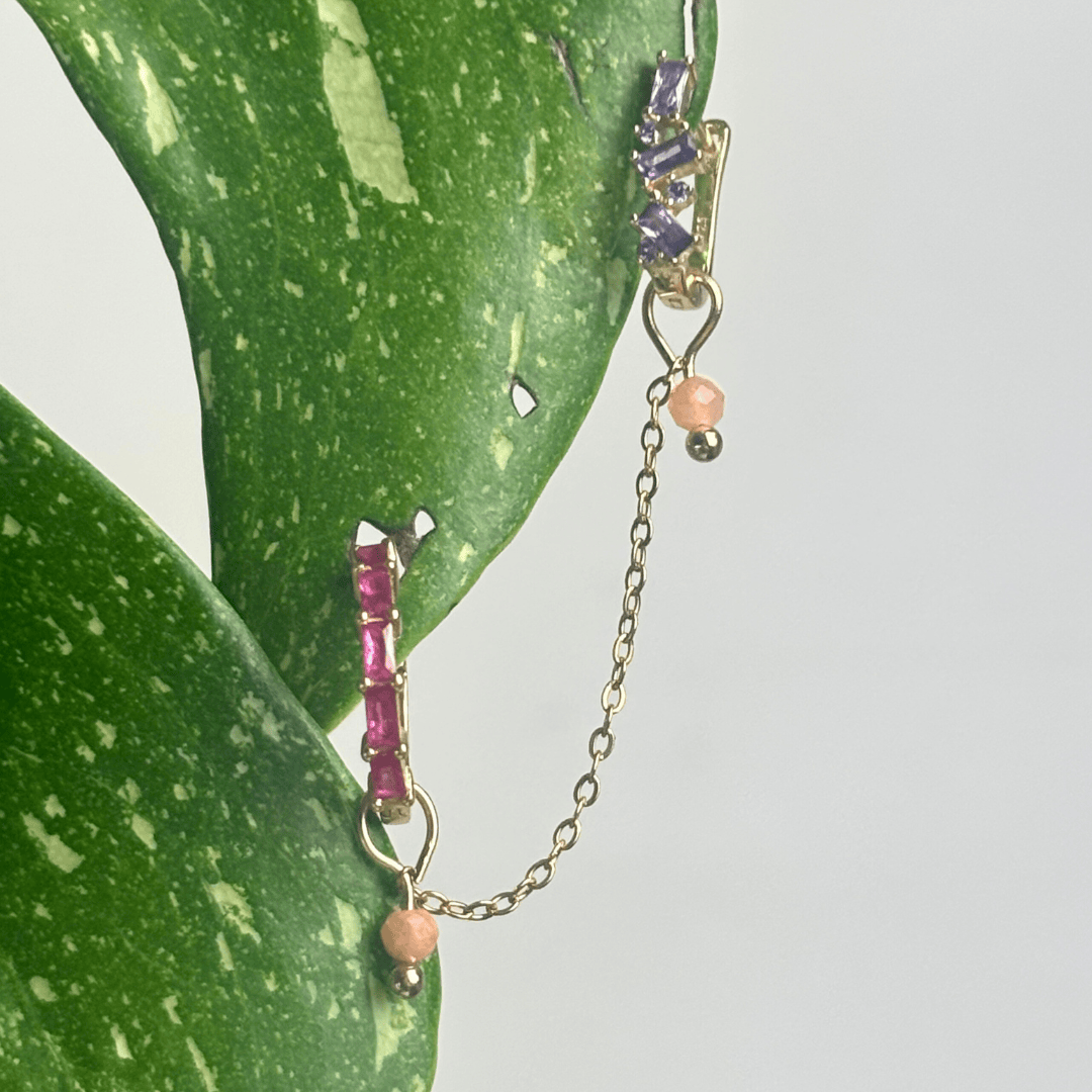 The Guide Crystals Gold | 1 PC Single Peach Moonstone Aphrodite Chain Crystal Earring Charm