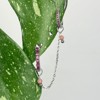The Guide Crystals Silver | 1 PC Single Peach Moonstone Aphrodite Chain Crystal Earring Charm