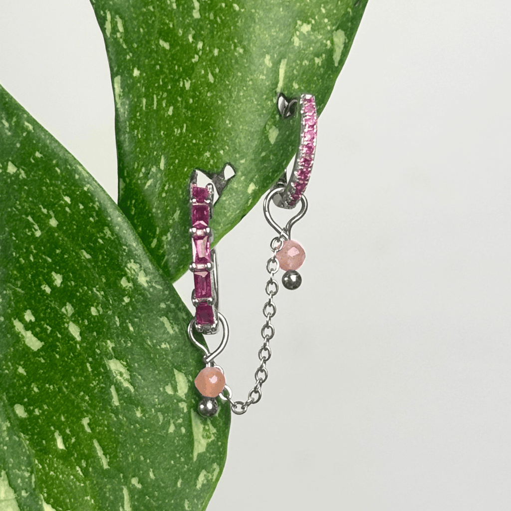 The Guide Crystals Silver | 1 PC Single Peach Moonstone Aurora Chain Crystal Earring Charm