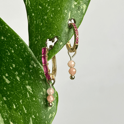 The Guide Crystals Gold Peach Moonstone Double Dew Drop Crystal Earring Charms