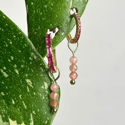 The Guide Crystals Gold Peach Moonstone Triple Dew Drop Crystal Earring Charms