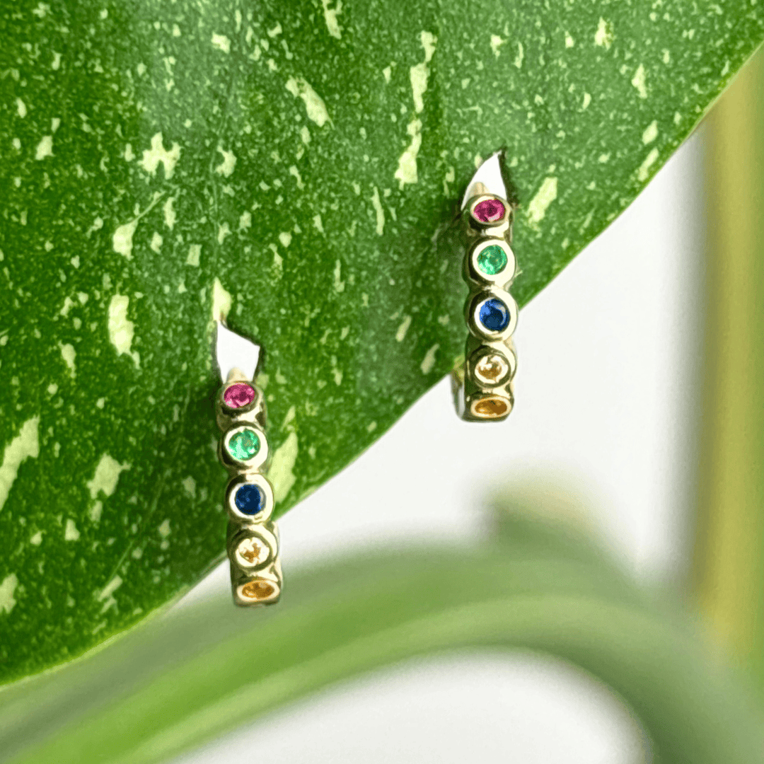 The Guide Crystals Rainbow Bubble Zirconia Gold Mini Huggie Earrings