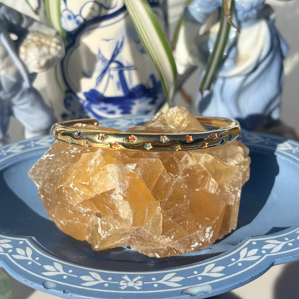 The Guide Crystals Rainbow Star Gold Cuff Bracelet