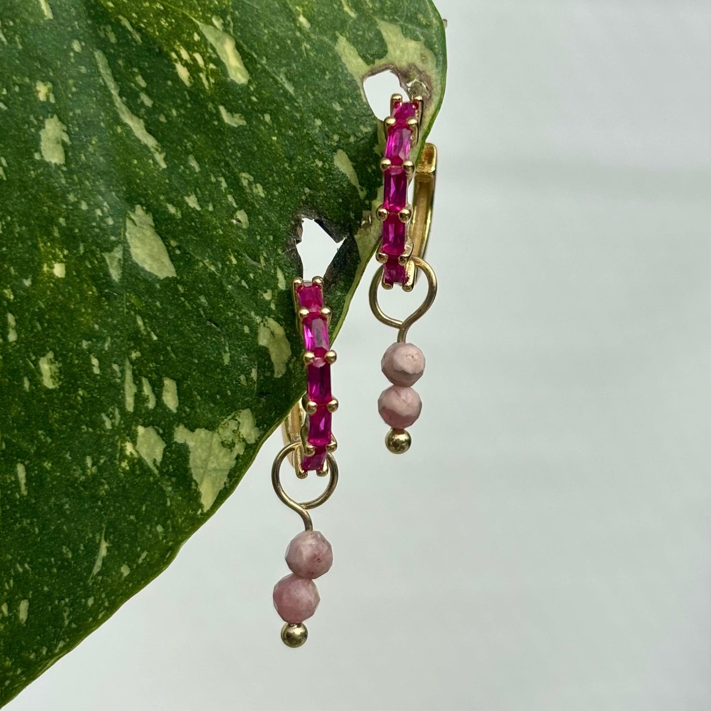 The Guide Crystals Gold Rhodochrosite Double Dew Drop Crystal Earring Charms