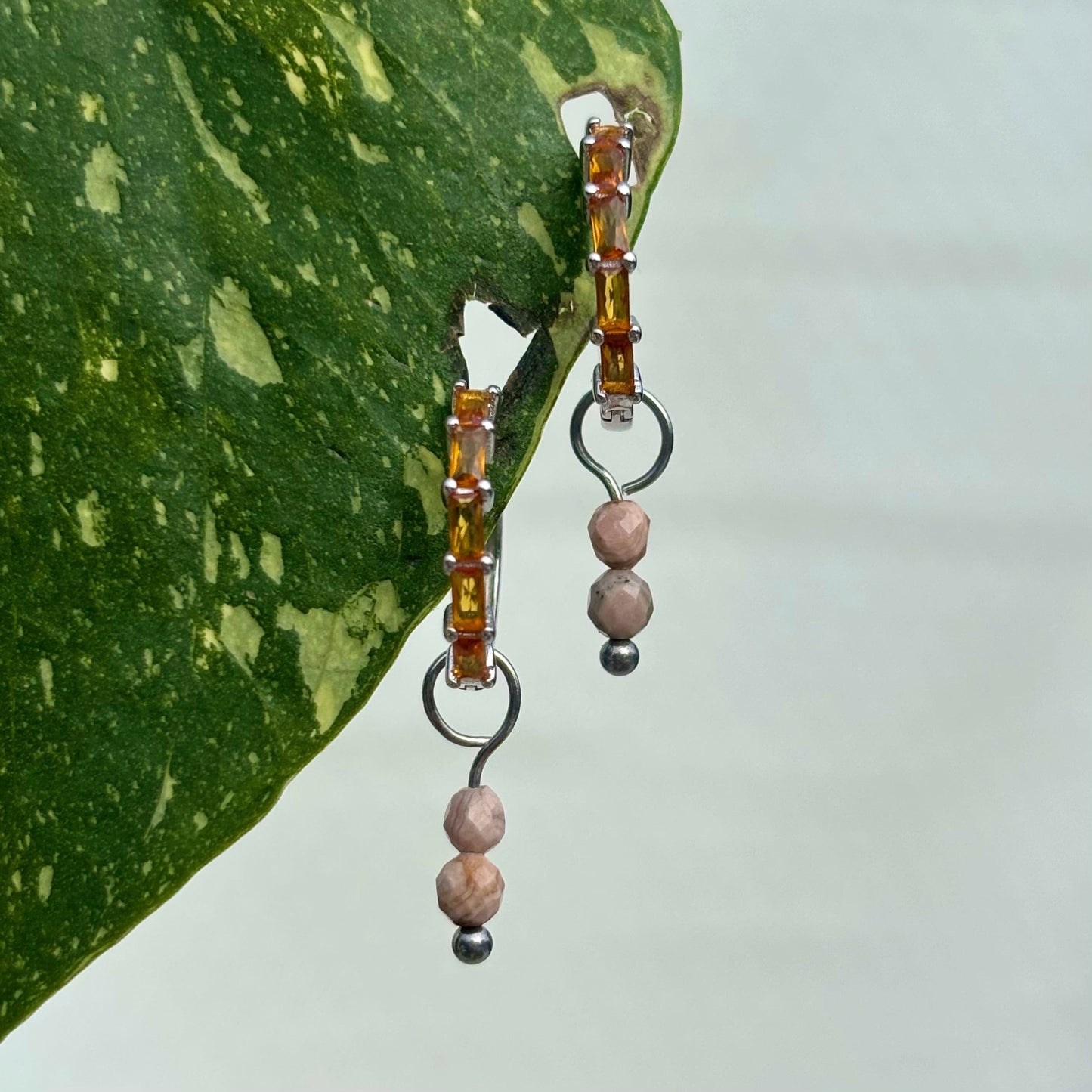 The Guide Crystals Silver Rhodochrosite Double Dew Drop Crystal Earring Charms
