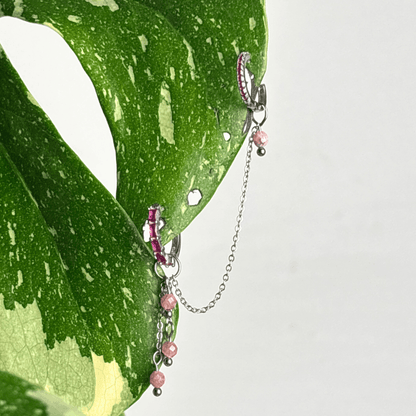 The Guide Crystals Silver | 1 PC Single Rhodochrosite Waterfall Earring Chain