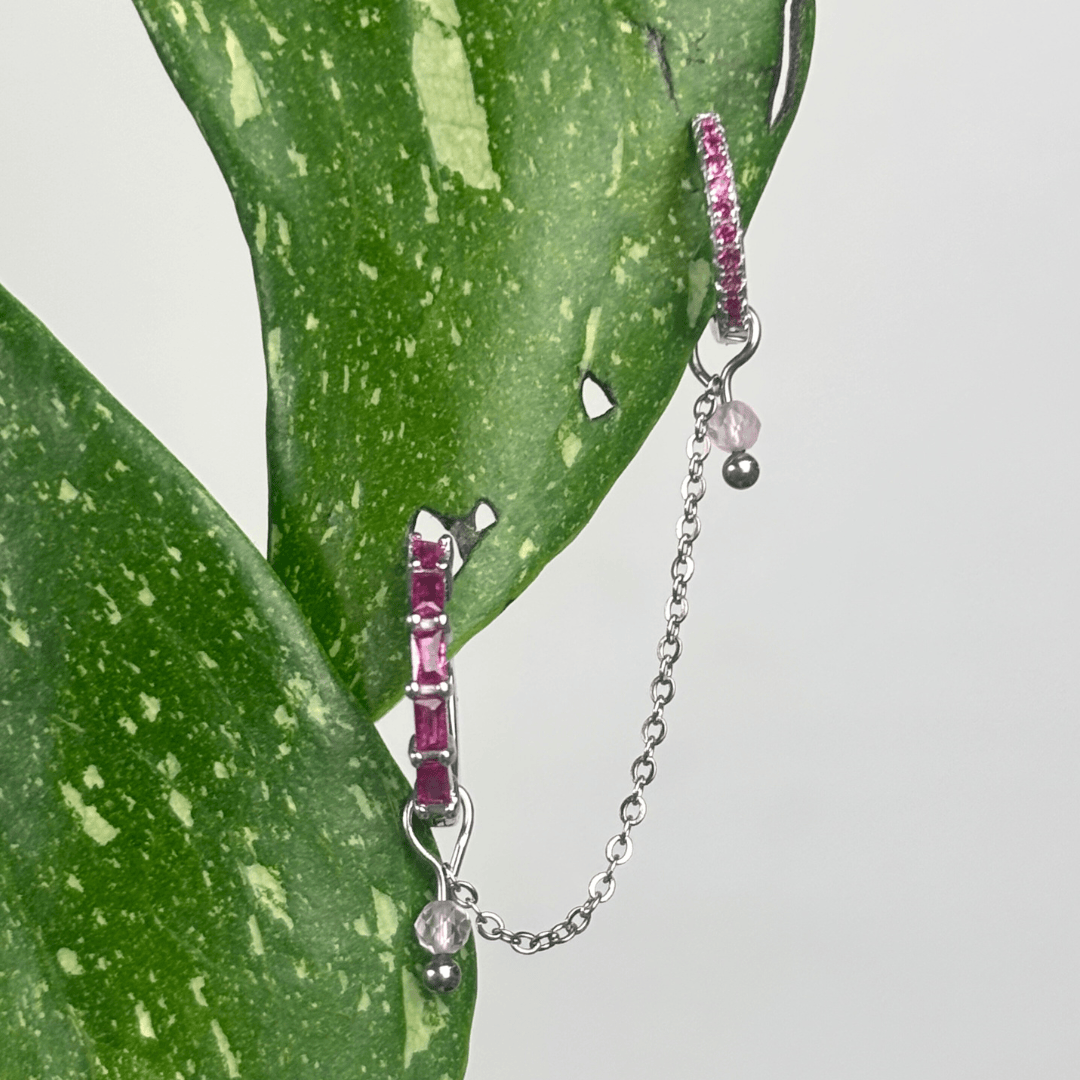 The Guide Crystals Silver | 1 PC Single Rose Quartz Aphrodite Chain Crystal Earring Charm