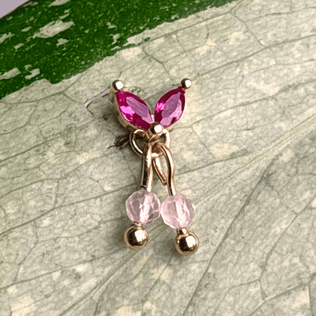 The Guide Crystals Gold | 1 PC Single Rose Quartz Cherry Charm for Stud Earrings