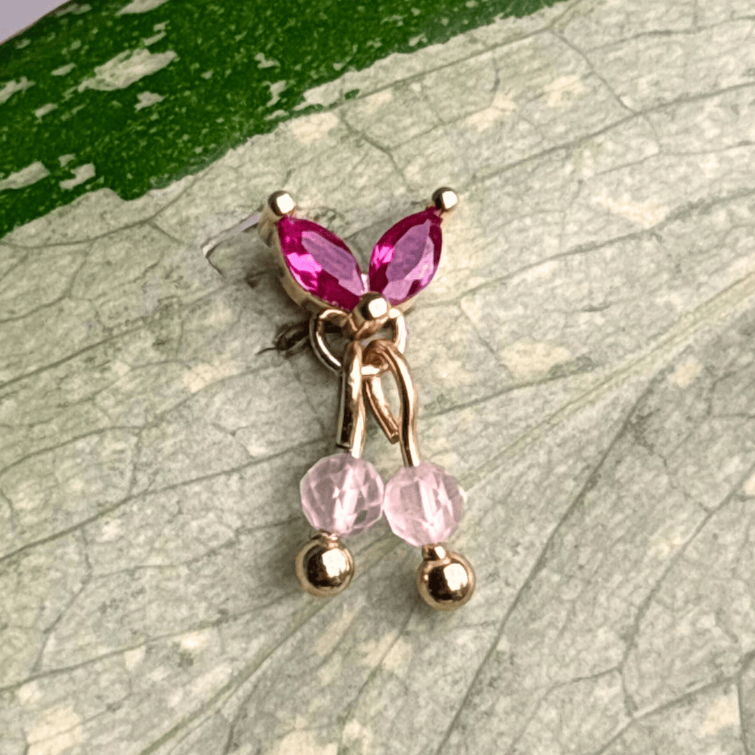 The Guide Crystals Gold | 1 PC Single Rose Quartz Cherry Charm for Stud Earrings