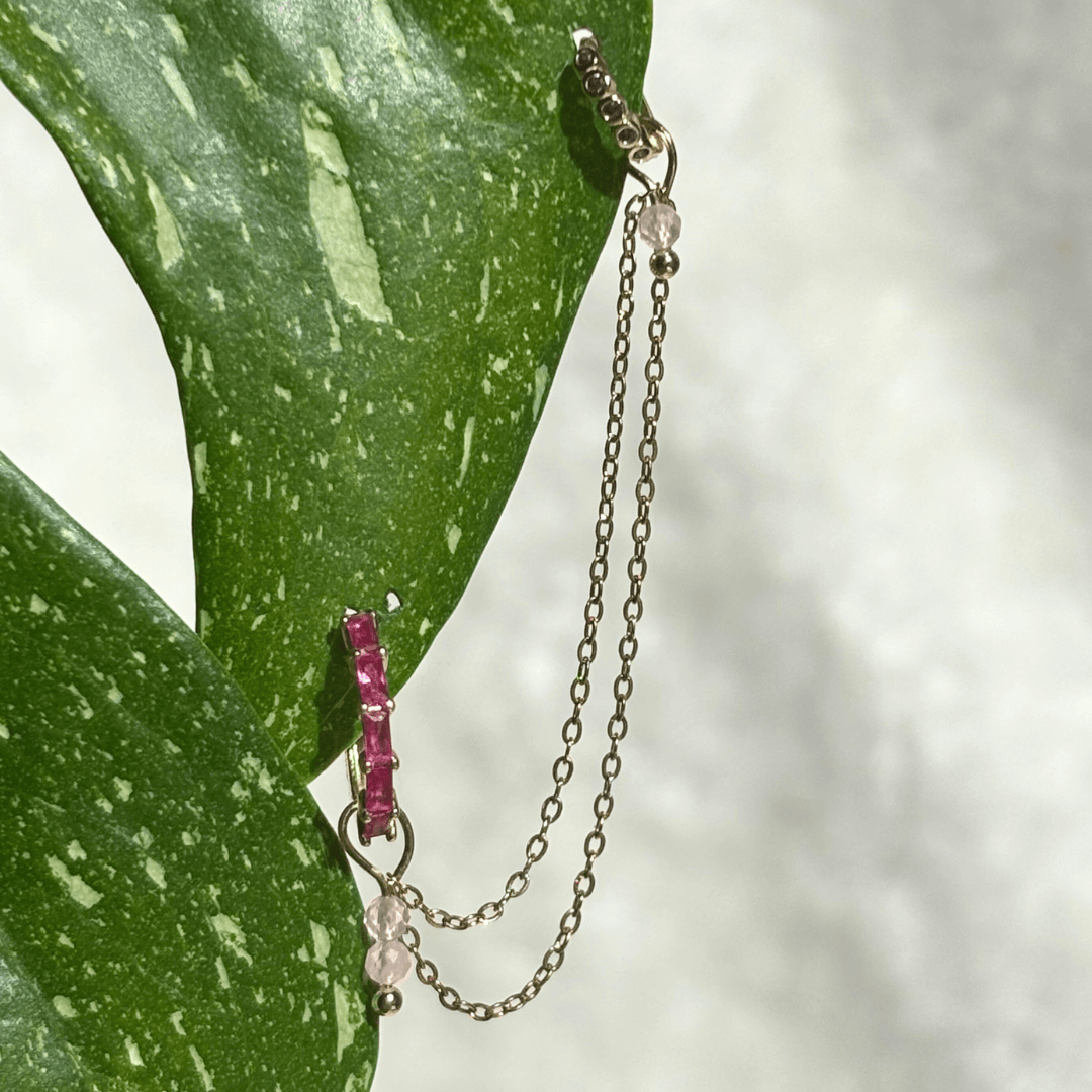 The Guide Crystals Gold | 1 PC Single Rose Quartz Cordellia Chain Crystal Earring Charm