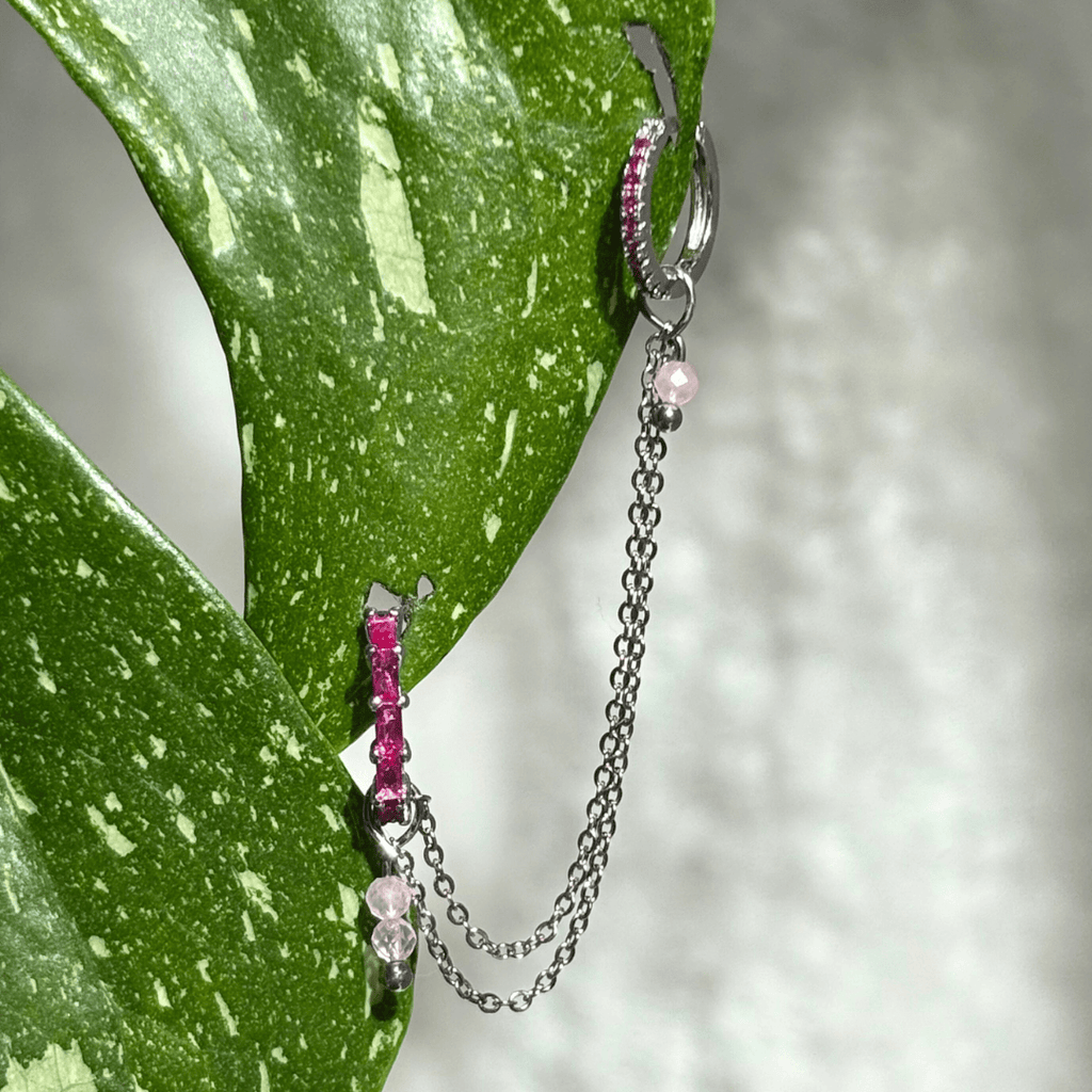 The Guide Crystals Silver | 1 PC Single Rose Quartz Cordellia Chain Crystal Earring Charm