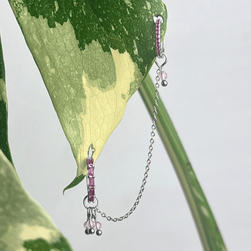 The Guide Crystals Silver | 1 PC Single Rose Quartz Grape Chain Earring Charm