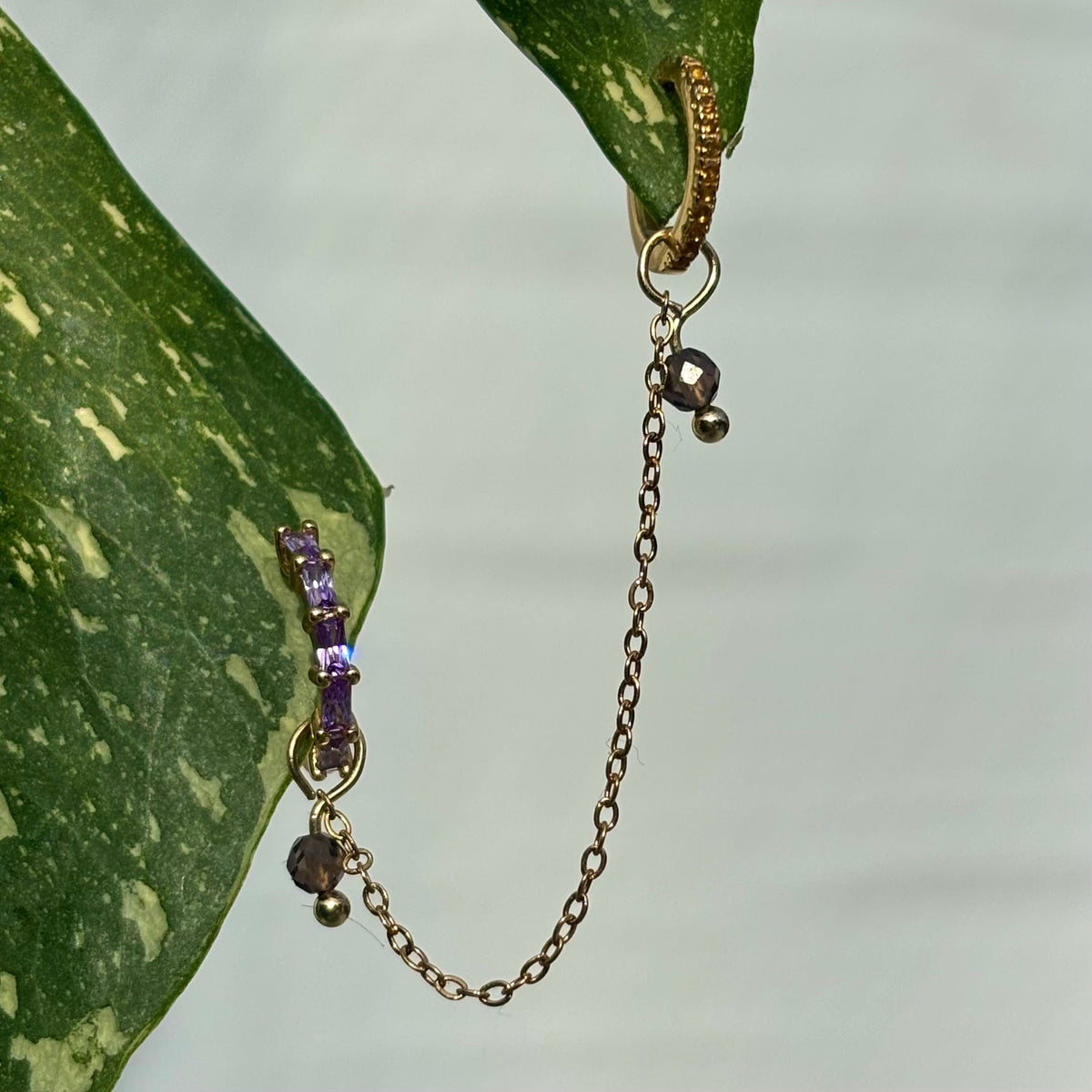 The Guide Crystals Gold | 1 PC Single Smokey Quartz Aphrodite Chain Crystal Earring Charm