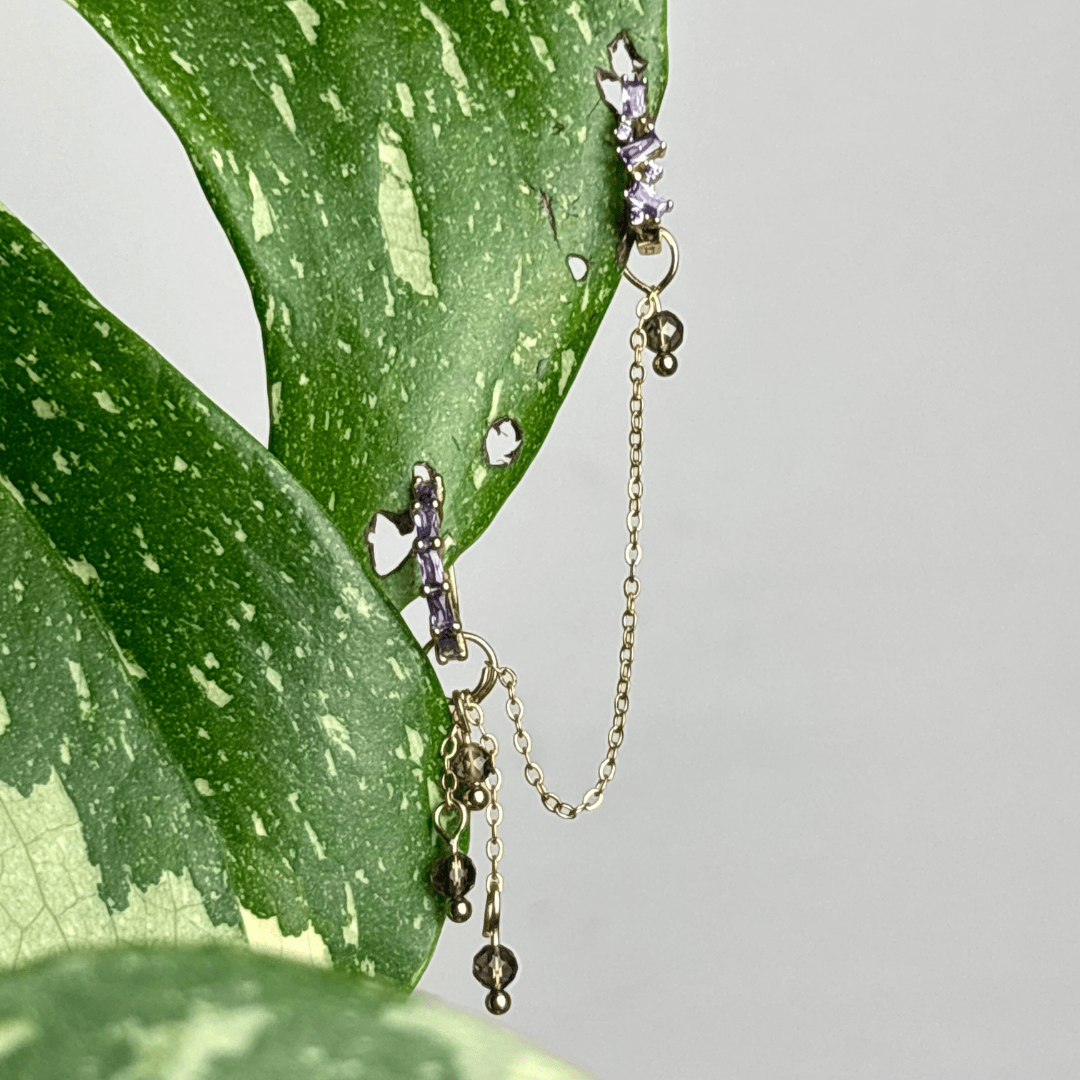 The Guide Crystals Gold | 1 PC Single Smokey Quartz Waterfall Earring Chain